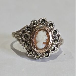 Antique Victorian Marcasite & Cameo Ring